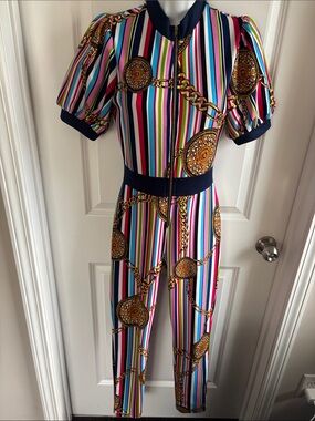 Stylish Striped Multicolor Chain-Print Jumpsuit
